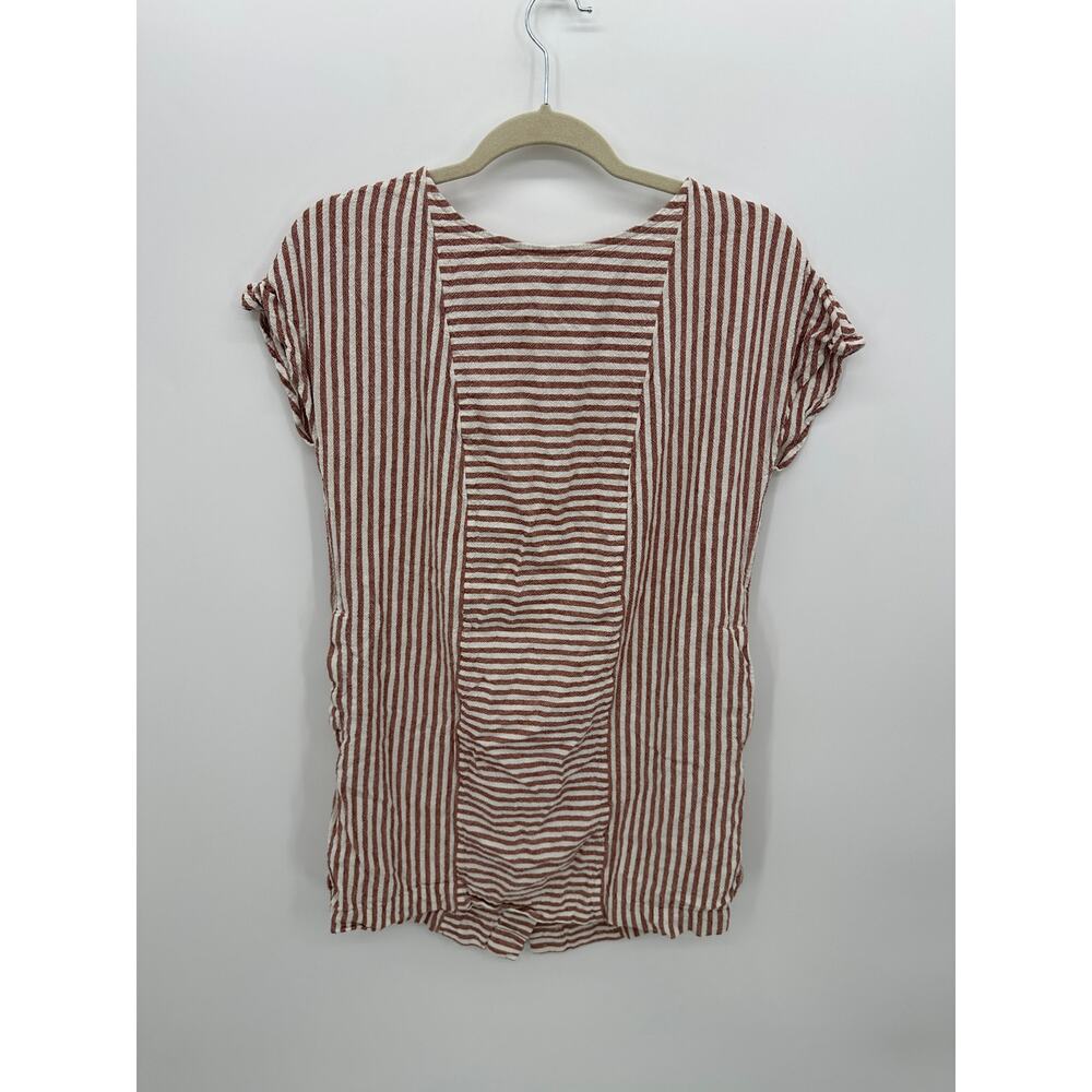 Madewell Womens Red White Striped Button Back Mini Dress M Linen Blend BT26